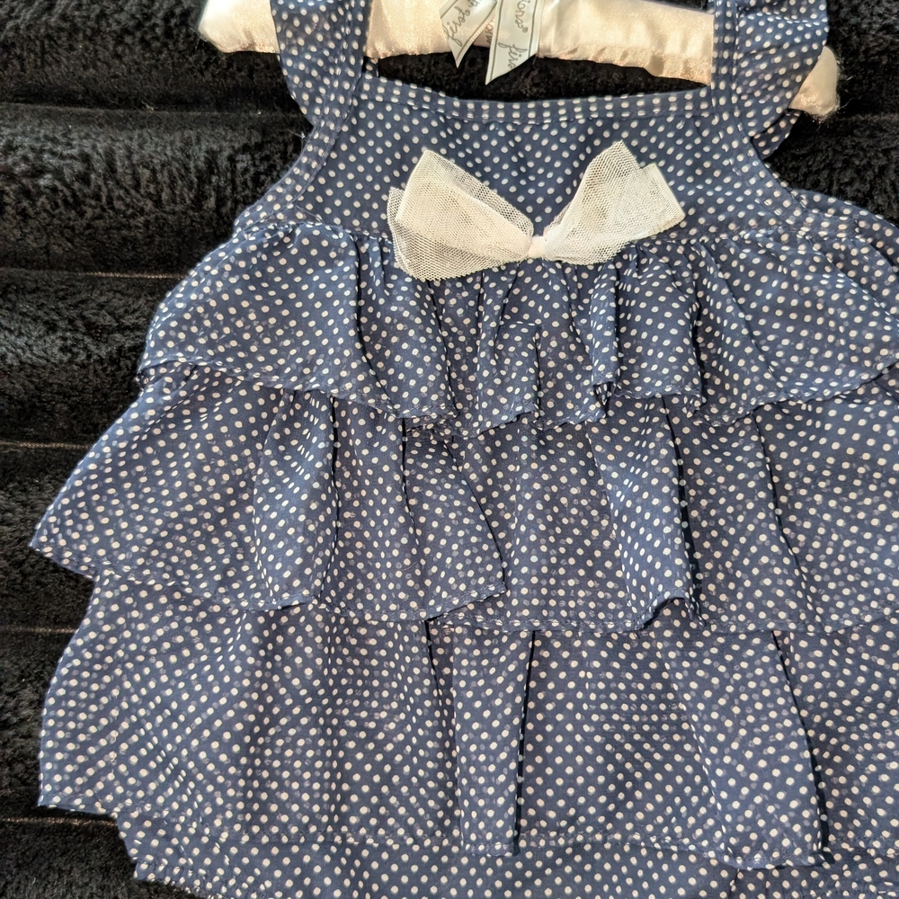 Blue Polka Dot Ruffle Dress with Bow